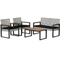 Wilder 4-Piece Modern Coastal Faux Wicker Conversation Outdoor Patio Set - JONATHAN Y
