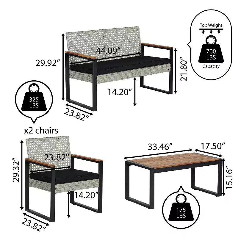 Conjunto de conversación para patio exterior Wilder, de 4 piezas, estilo costero moderno, de mimbre sintético - JONATHAN Y
