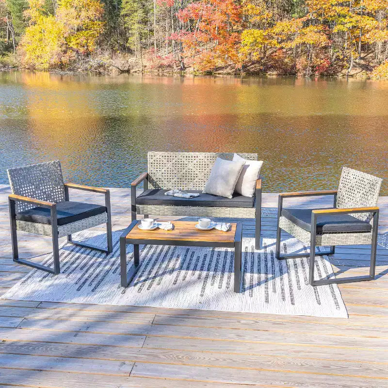 Conjunto de conversación para patio exterior Wilder, de 4 piezas, estilo costero moderno, de mimbre sintético - JONATHAN Y