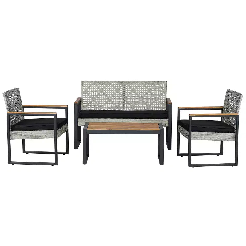 Conjunto de conversación para patio exterior Wilder, de 4 piezas, estilo costero moderno, de mimbre sintético - JONATHAN Y