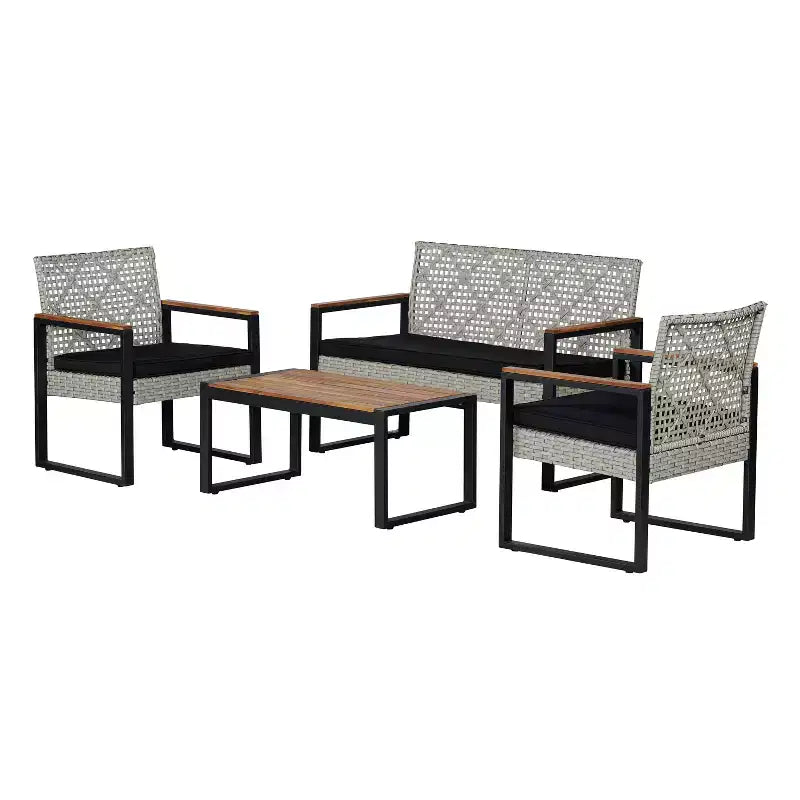 Conjunto de conversación para patio exterior Wilder, de 4 piezas, estilo costero moderno, de mimbre sintético - JONATHAN Y