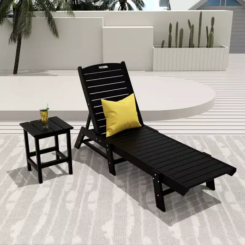 WestinTrends conjunto de 2 piezas de silla tumbona de patio exterior de polietileno con mesa auxiliar