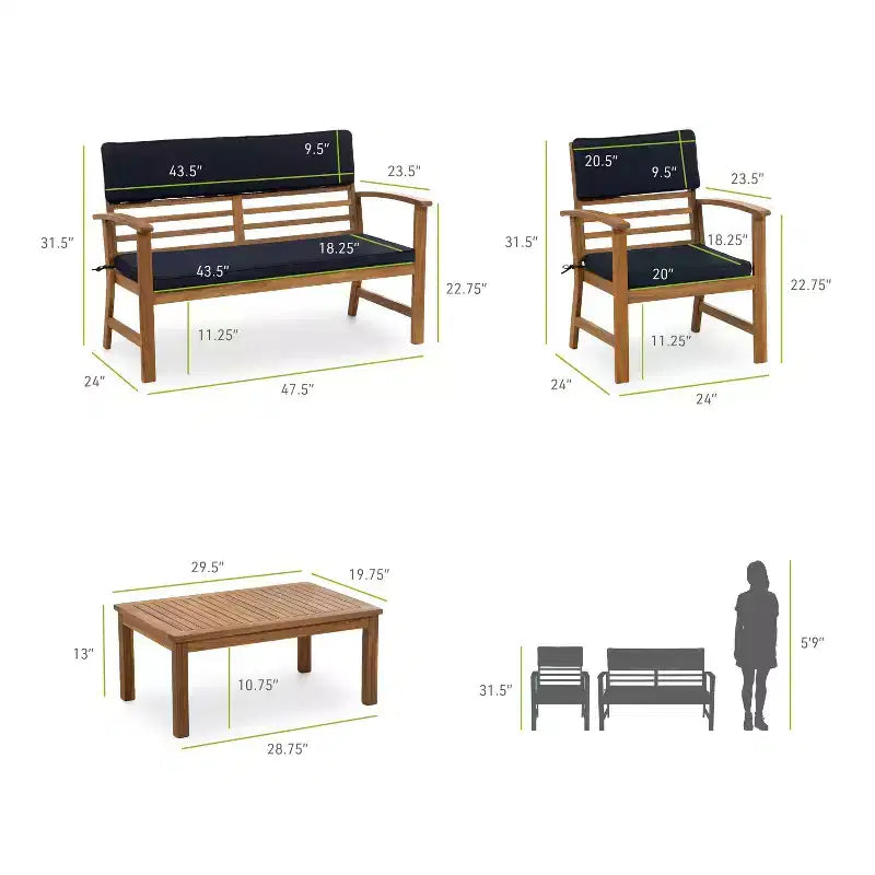 Conjunto de conversación exterior Hana de 4 piezas de Greemotion para espacios pequeños