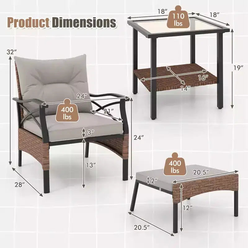 Juego de muebles de patio de 5 piezas Costway, con mesa de centro de 2 niveles y 2 otomanas, incluye cojines