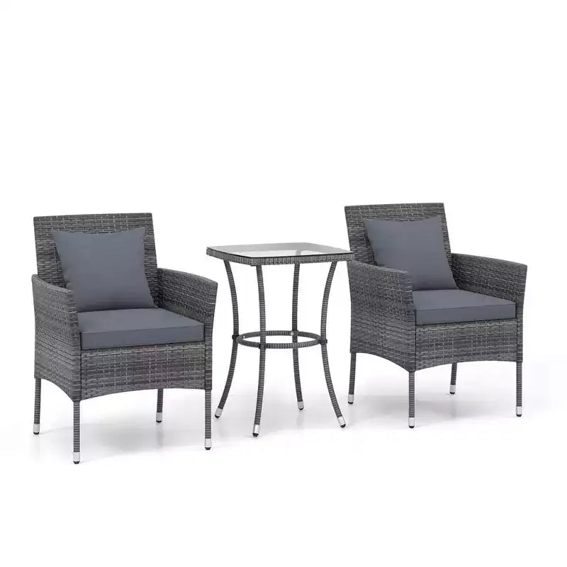 Costway Ensemble de mobilier de patio 3 pièces avec fauteuils de patio rembourrés et table basse en verre trempé gris/bleu marine/blanc/noir
