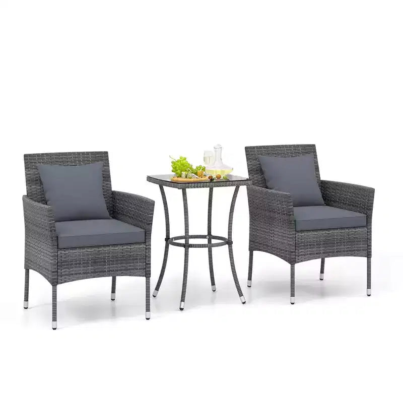 Costway Ensemble de mobilier de patio 3 pièces avec fauteuils de patio rembourrés et table basse en verre trempé gris/bleu marine/blanc/noir