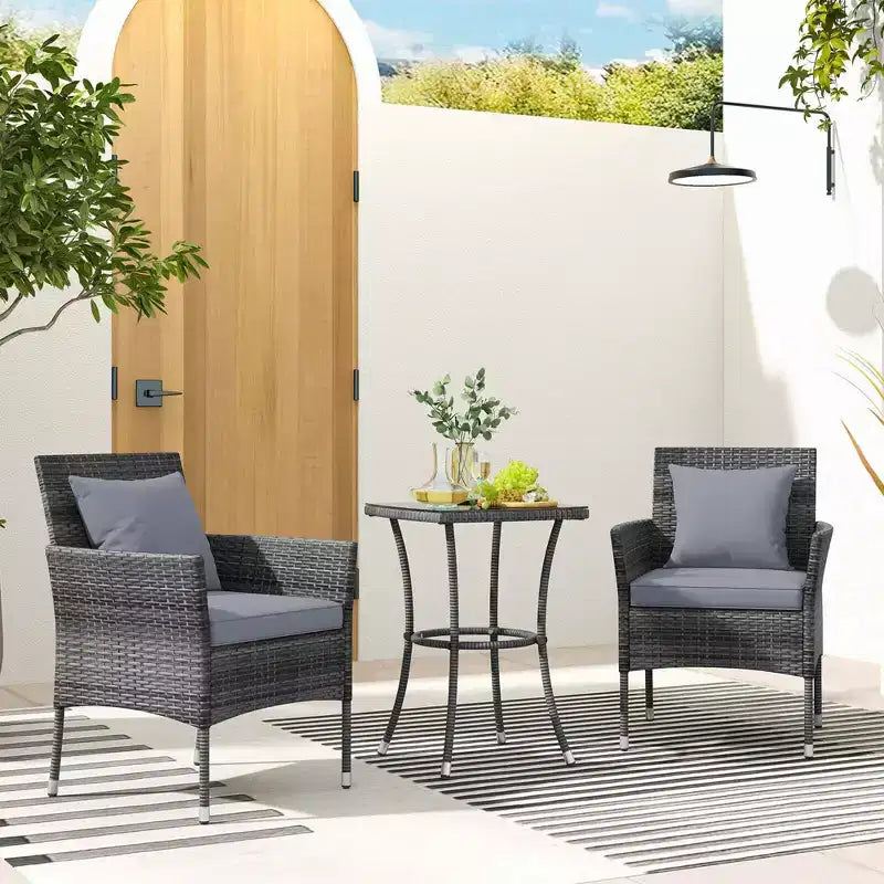 Costway Ensemble de mobilier de patio 3 pièces avec fauteuils de patio rembourrés et table basse en verre trempé gris/bleu marine/blanc/noir