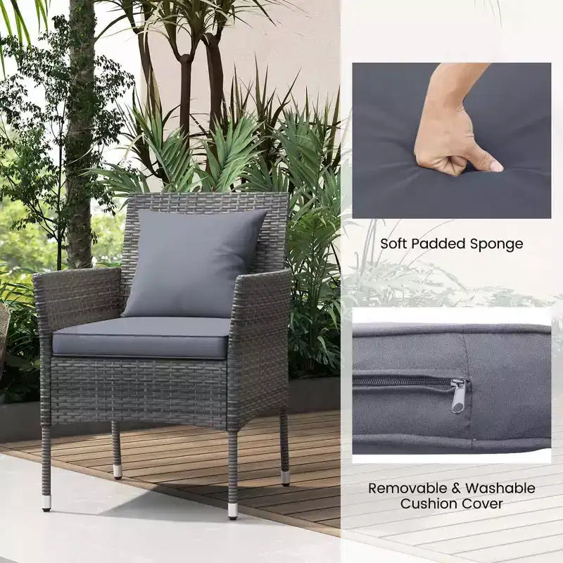 Costway Ensemble de mobilier de patio 3 pièces avec fauteuils de patio rembourrés et table basse en verre trempé gris/bleu marine/blanc/noir