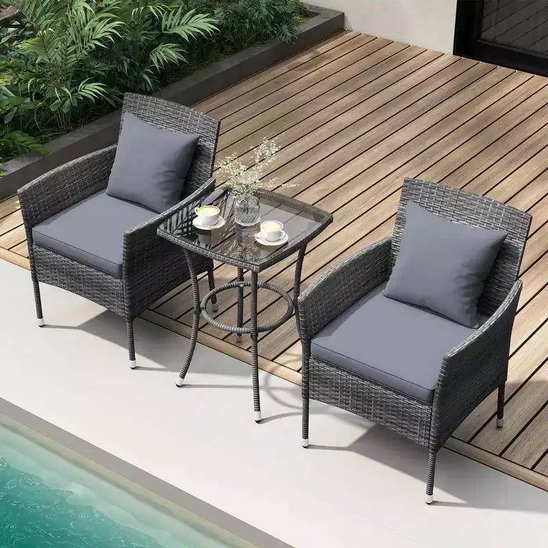 Costway Ensemble de mobilier de patio 3 pièces avec fauteuils de patio rembourrés et table basse en verre trempé gris/bleu marine/blanc/noir