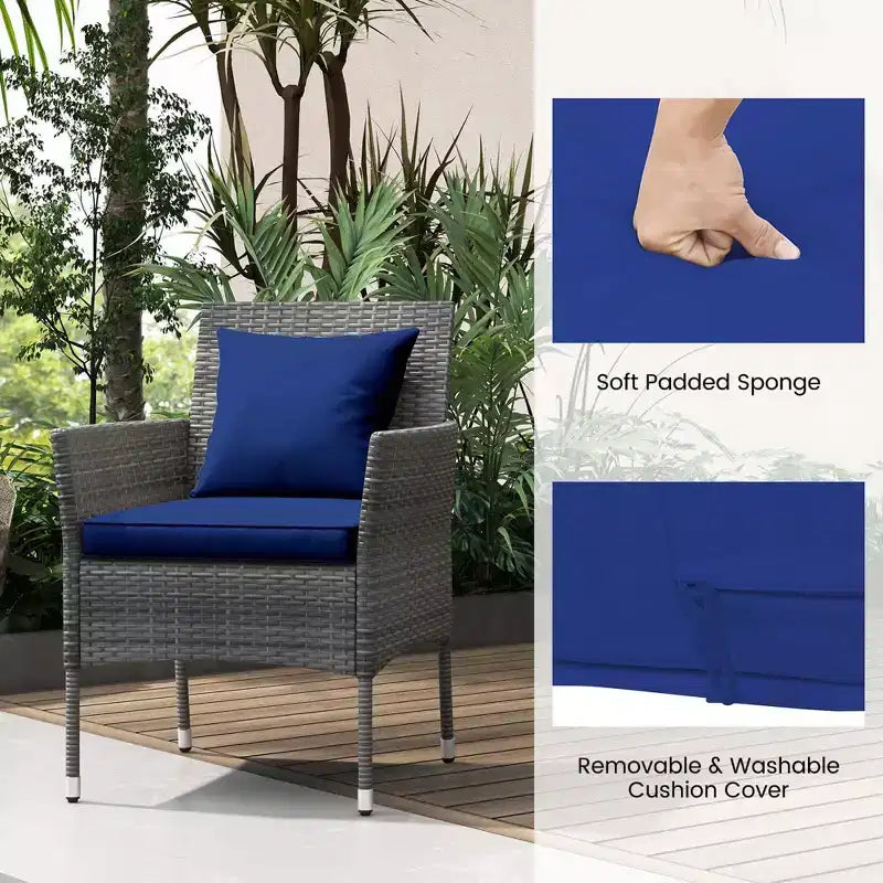 Costway Ensemble de mobilier de patio 3 pièces avec fauteuils de patio rembourrés et table basse en verre trempé gris/bleu marine/blanc/noir