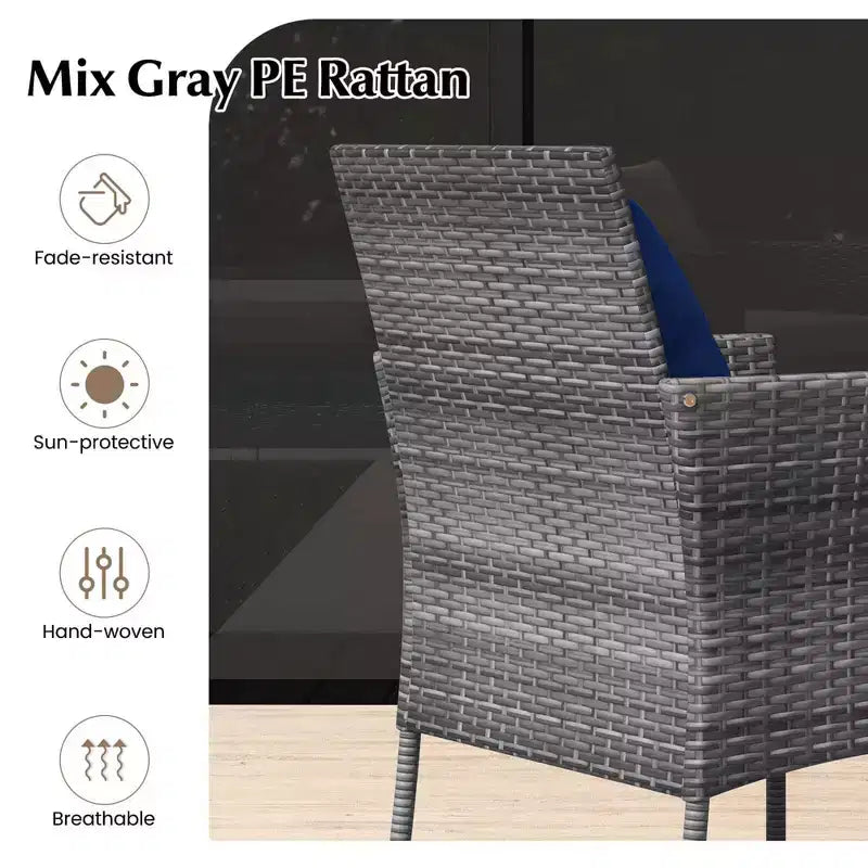 Costway Ensemble de mobilier de patio 3 pièces avec fauteuils de patio rembourrés et table basse en verre trempé gris/bleu marine/blanc/noir