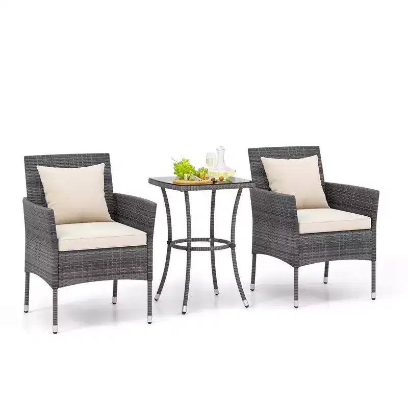 Costway Ensemble de mobilier de patio 3 pièces avec fauteuils de patio rembourrés et table basse en verre trempé gris/bleu marine/blanc/noir