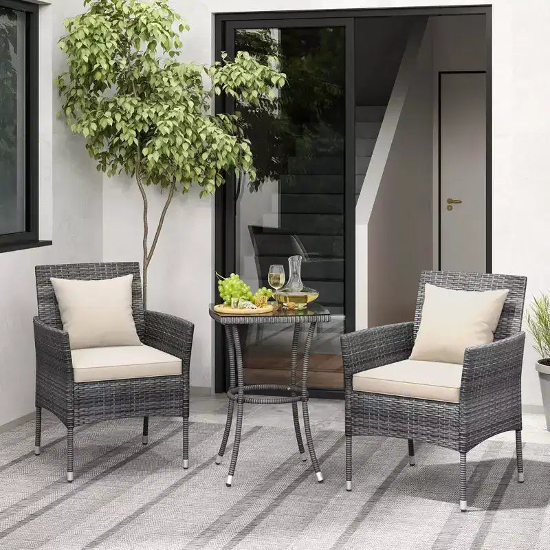 Costway Ensemble de mobilier de patio 3 pièces avec fauteuils de patio rembourrés et table basse en verre trempé gris/bleu marine/blanc/noir