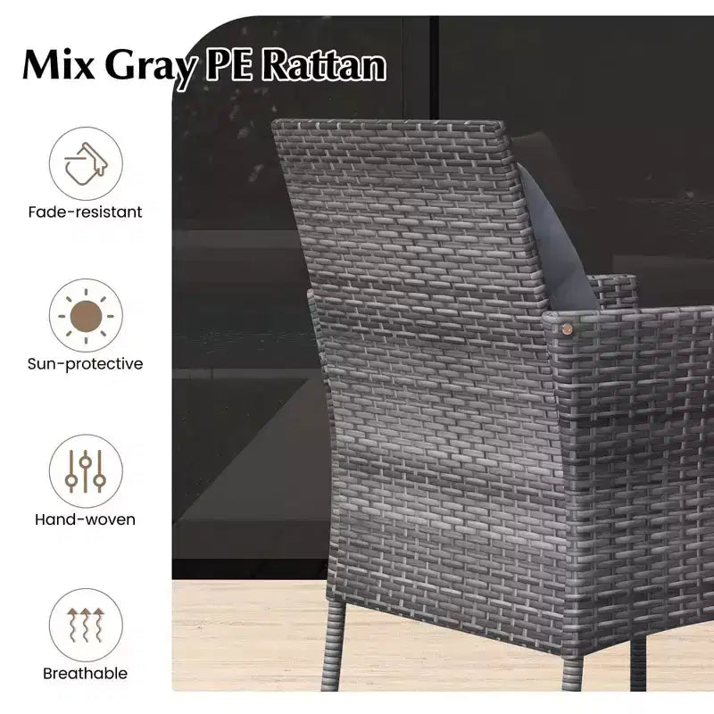 Costway Ensemble de mobilier de patio 3 pièces avec fauteuils de patio rembourrés et table basse en verre trempé gris/bleu marine/blanc/noir