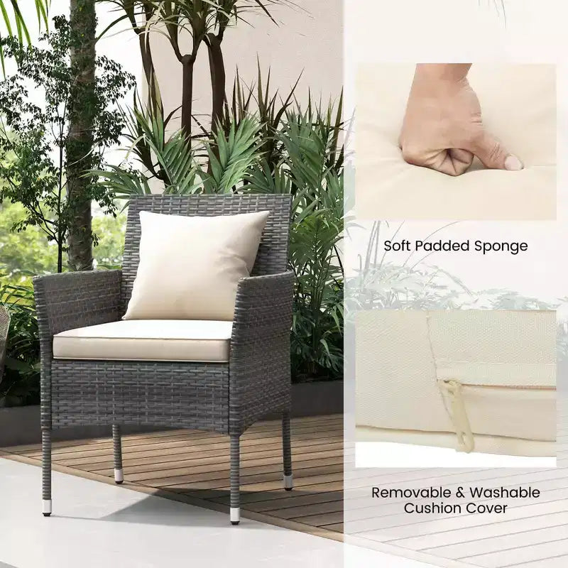 Costway Ensemble de mobilier de patio 3 pièces avec fauteuils de patio rembourrés et table basse en verre trempé gris/bleu marine/blanc/noir