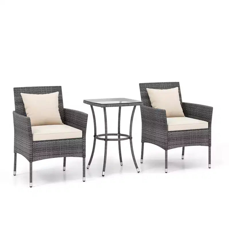 Costway Ensemble de mobilier de patio 3 pièces avec fauteuils de patio rembourrés et table basse en verre trempé gris/bleu marine/blanc/noir