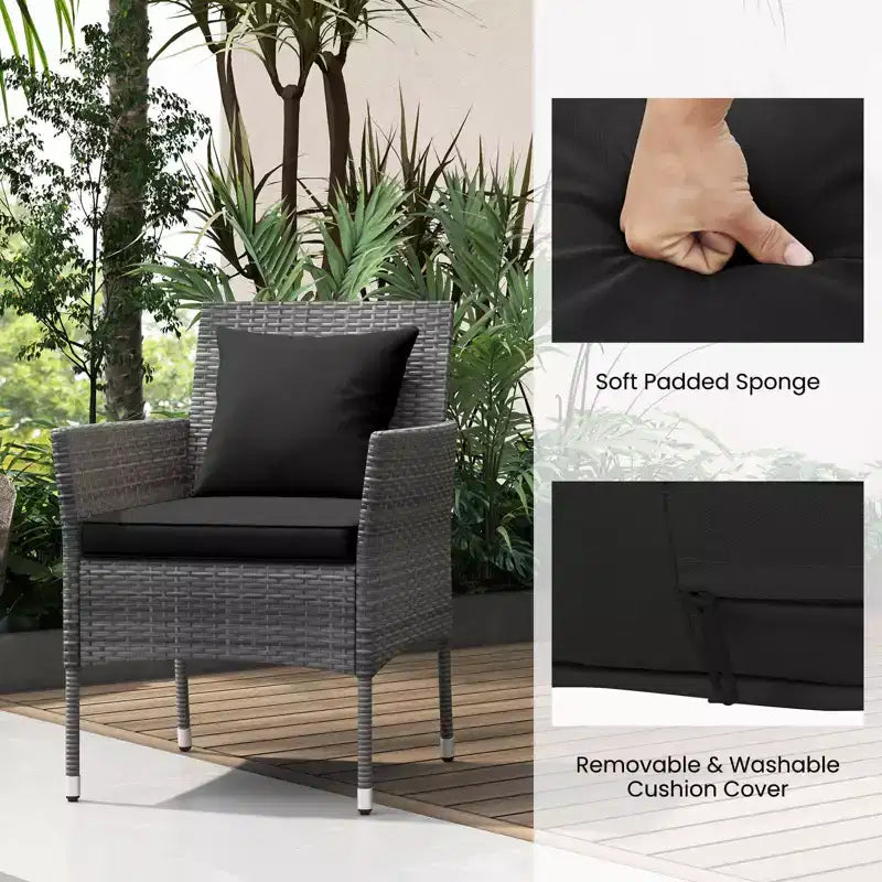 Costway Ensemble de mobilier de patio 3 pièces avec fauteuils de patio rembourrés et table basse en verre trempé gris/bleu marine/blanc/noir