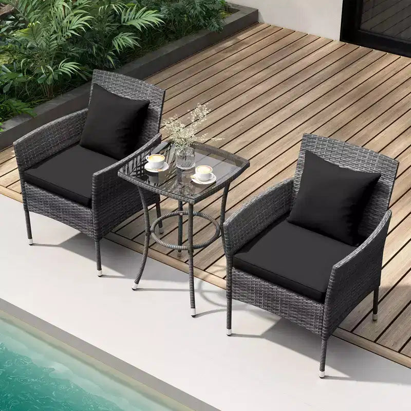 Costway Ensemble de mobilier de patio 3 pièces avec fauteuils de patio rembourrés et table basse en verre trempé gris/bleu marine/blanc/noir