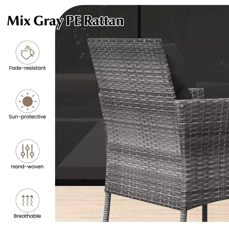 Costway Ensemble de mobilier de patio 3 pièces avec fauteuils de patio rembourrés et table basse en verre trempé gris/bleu marine/blanc/noir