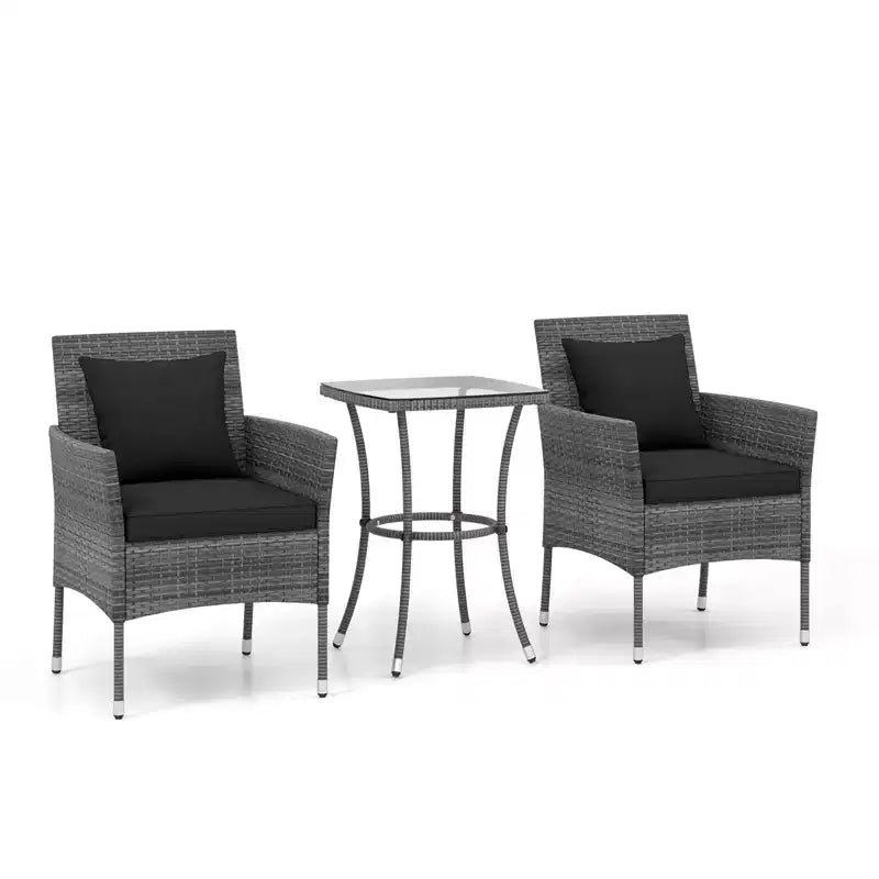 Costway Ensemble de mobilier de patio 3 pièces avec fauteuils de patio rembourrés et table basse en verre trempé gris/bleu marine/blanc/noir