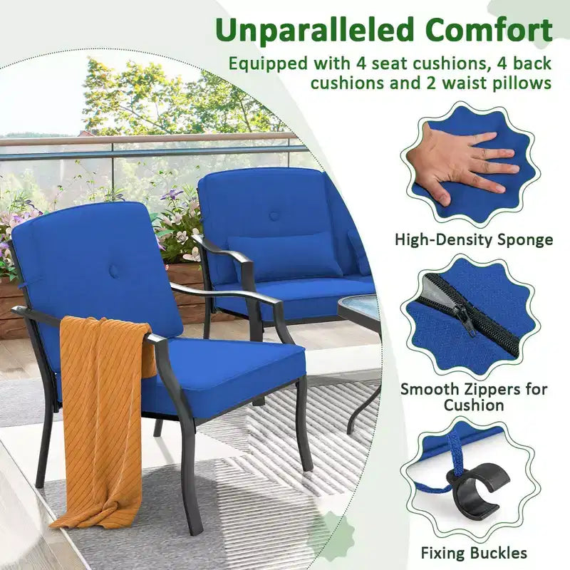 Conjunto de muebles de patio Costway de 2 piezas para exterior, sofá de dos plazas, sillón y mesa de café, asiento acolchado, azul marino/gris