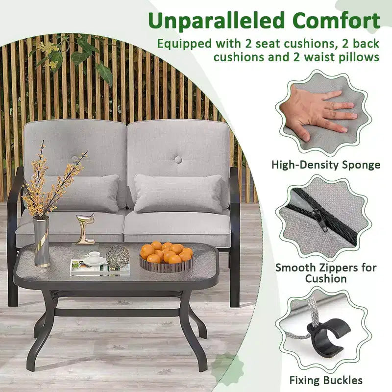 Conjunto de muebles de patio Costway de 2 piezas para exterior, sofá de dos plazas, sillón y mesa de café, asiento acolchado, azul marino/gris