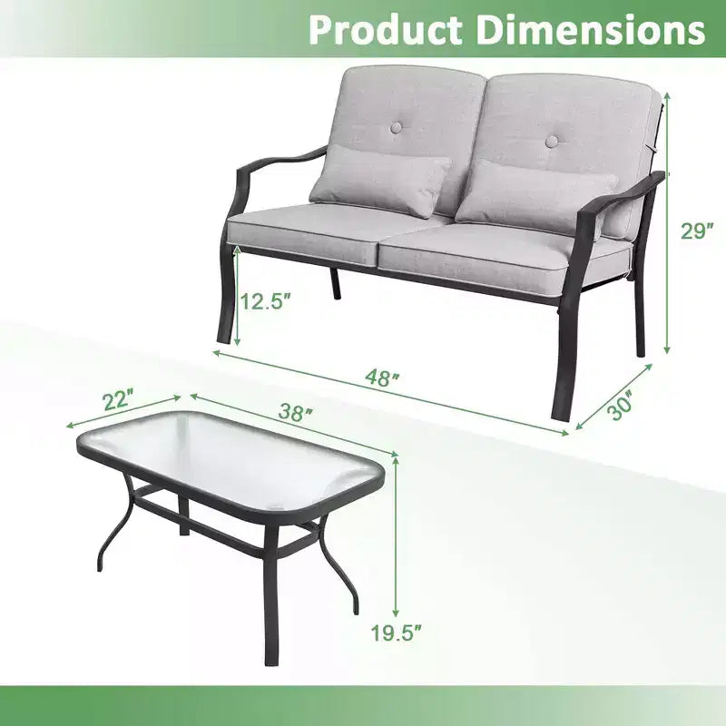 Conjunto de muebles de patio Costway de 2 piezas para exterior, sofá de dos plazas, sillón y mesa de café, asiento acolchado, azul marino/gris