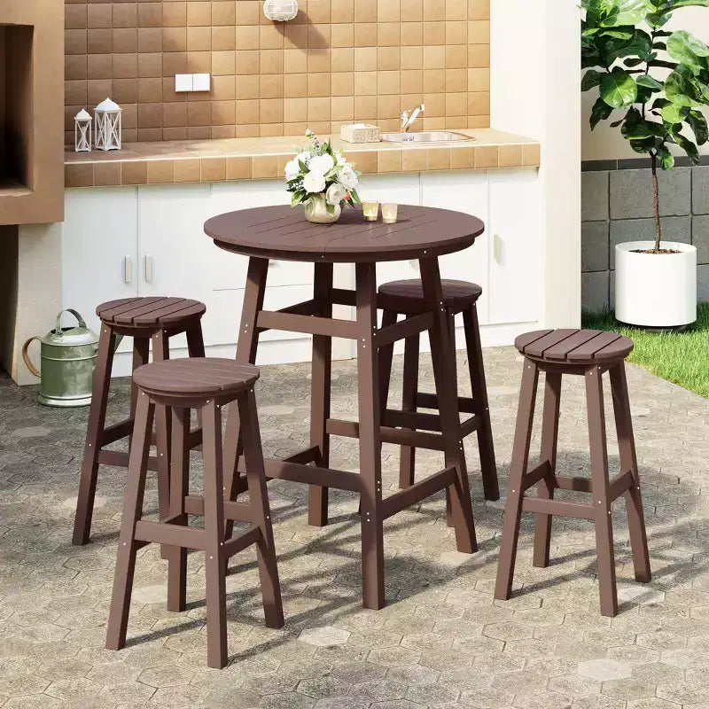 Conjunto de comedor de exterior Malibu de WestinTrends, de HDPE resistente a todo tipo de clima, altura de bar (5 piezas)