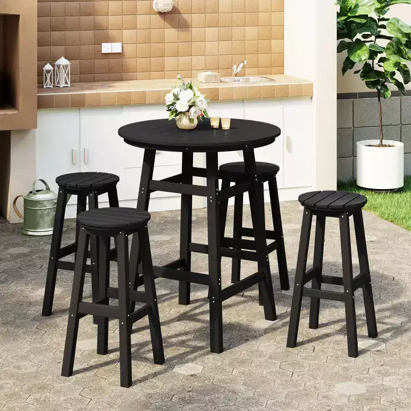 Conjunto de comedor de exterior Malibu de WestinTrends, de HDPE resistente a todo tipo de clima, altura de bar (5 piezas)