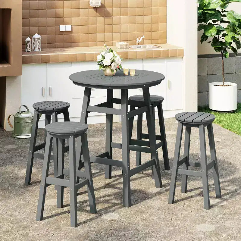 Conjunto de comedor de exterior Malibu de WestinTrends, de HDPE resistente a todo tipo de clima, altura de bar (5 piezas)