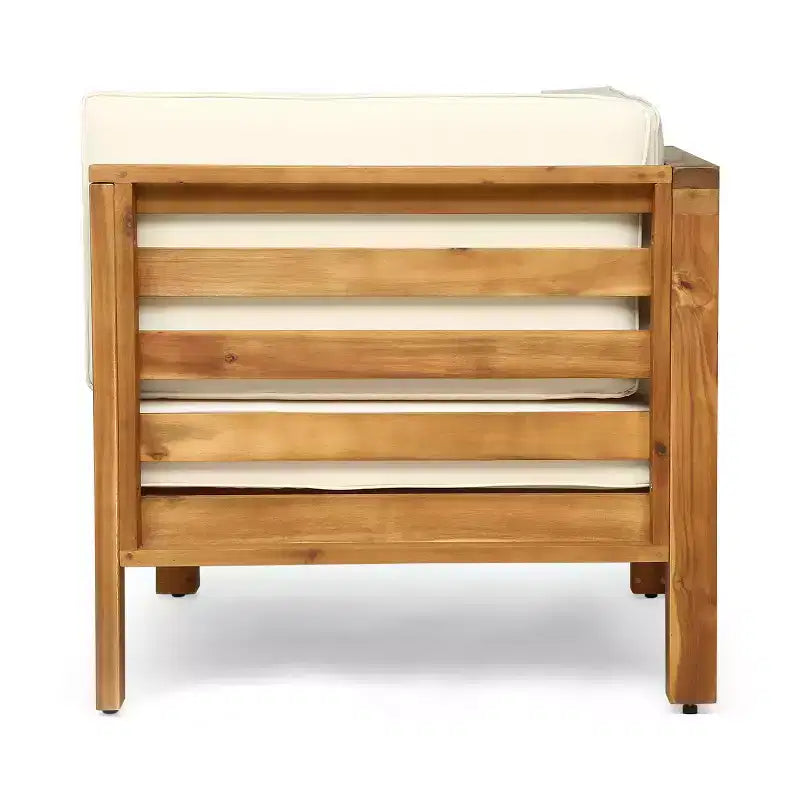 GDFStudio Cascada Outdoor Acacia Wood Loveseat and Table Set with Cushions, Teak/Beige