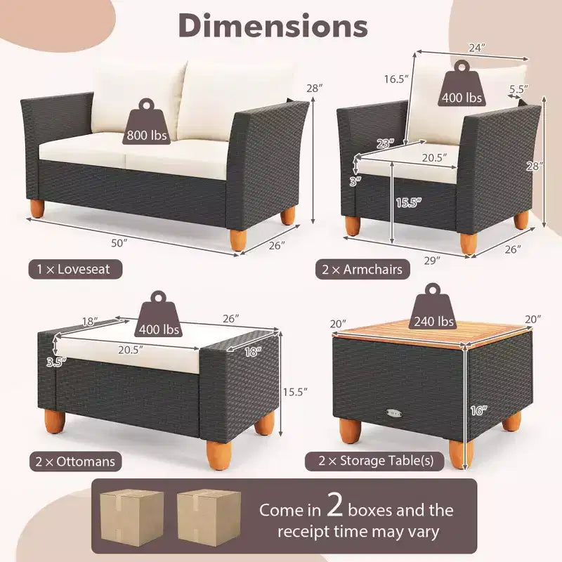 Costway 7 PCS Patio Furniture Set with Loveseat Armchairs Ottomans & Storage Table