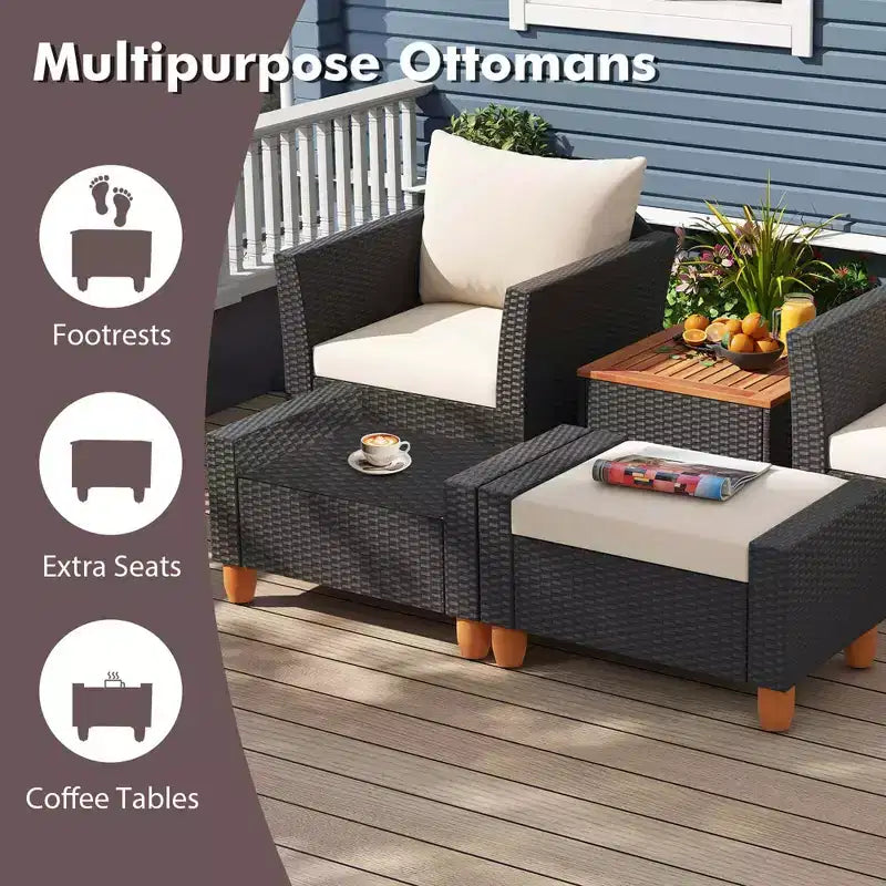 Costway 7 PCS Patio Furniture Set with Loveseat Armchairs Ottomans & Storage Table