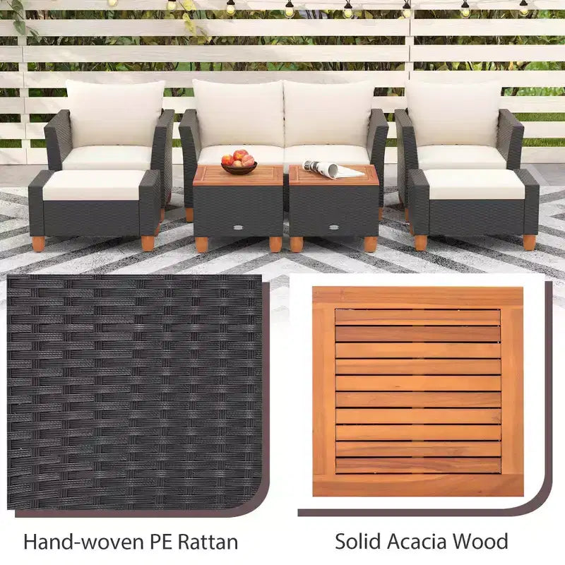 Costway 7 PCS Patio Furniture Set with Loveseat Armchairs Ottomans & Storage Table