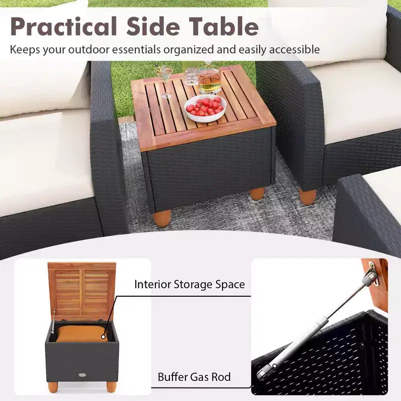 Costway 7 PCS Patio Furniture Set with Loveseat Armchairs Ottomans & Storage Table
