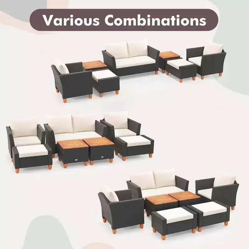 Costway 7 PCS Patio Furniture Set with Loveseat Armchairs Ottomans & Storage Table