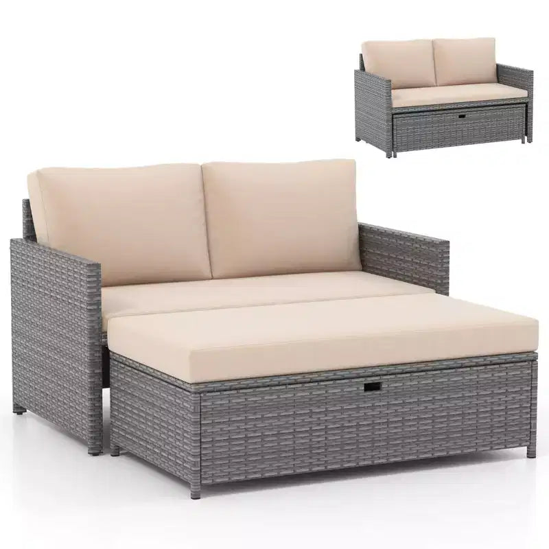 Costway 2 PCS Patio Loveseat with 31 Gal Multifunctional Storage Ottoman and Soft Cushions
