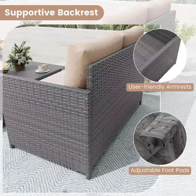 Costway 2 PCS Patio Loveseat with 31 Gal Multifunctional Storage Ottoman and Soft Cushions