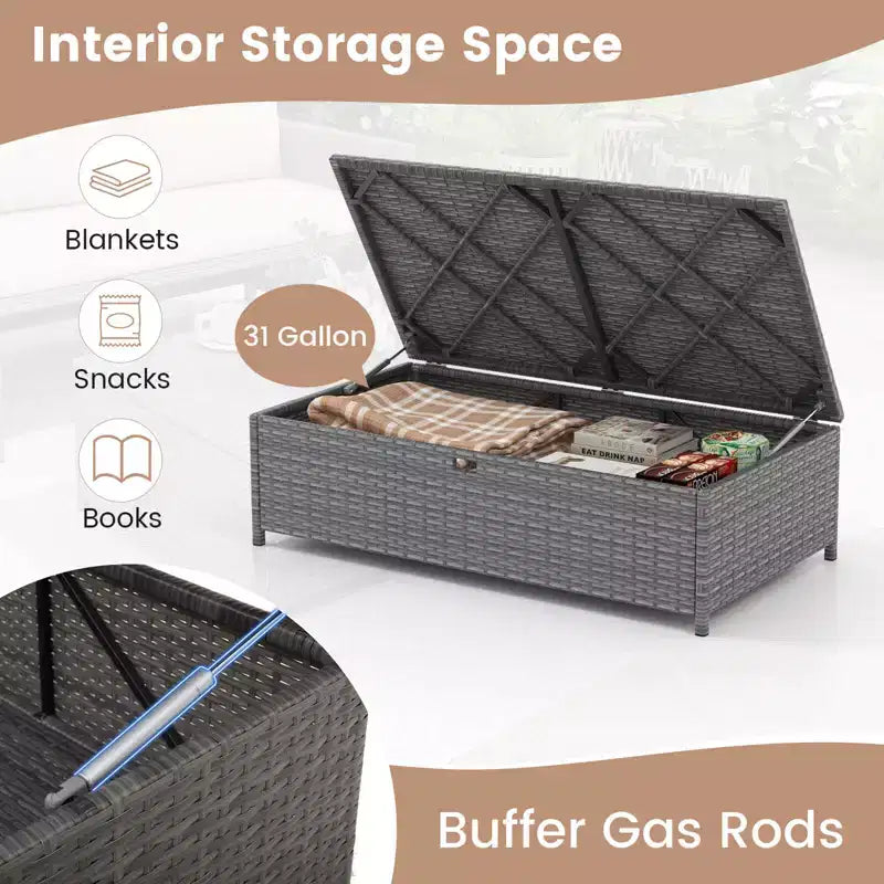 Costway 2 PCS Patio Loveseat with 31 Gal Multifunctional Storage Ottoman and Soft Cushions
