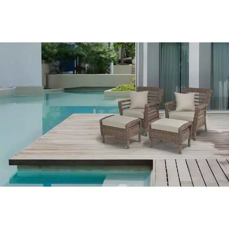 Jiallo Modern Concept Juego de 2 sillones y 2 otomanas de ratán de resina de falso junco marino para relajarse