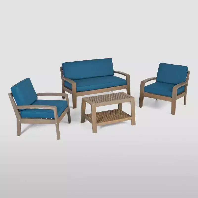 Conjunto de conversación para patio de acacia Grenada de 4 piezas - Christopher Knight Home