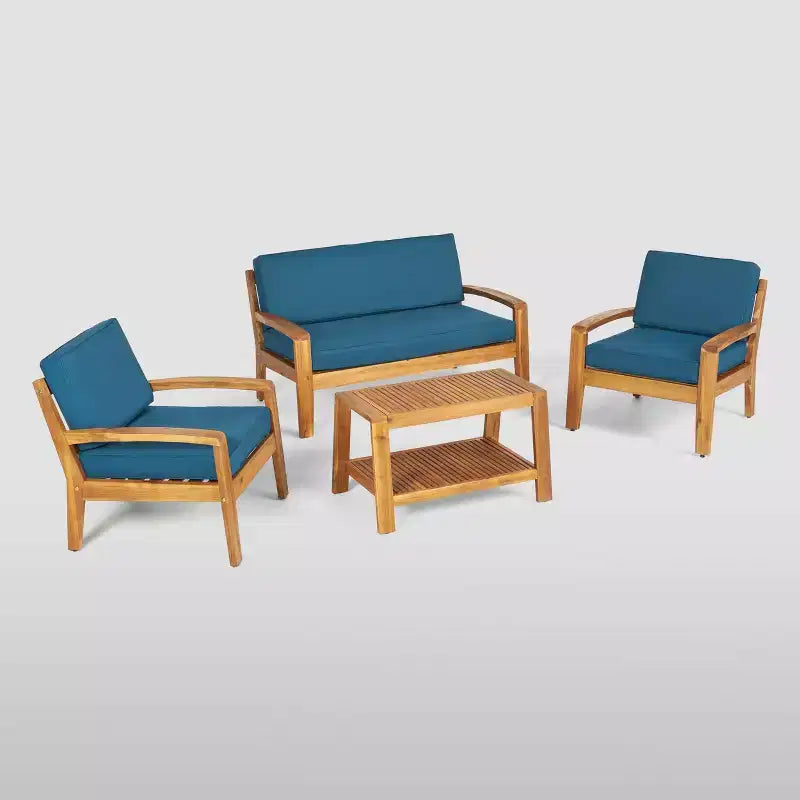 Conjunto de conversación para patio de acacia Grenada de 4 piezas - Christopher Knight Home