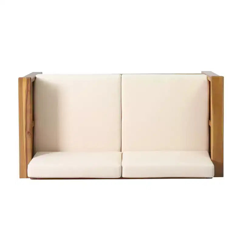 Conjunto de 2 piezas de sofá biplaza y mesa de centro para exterior Louver de Christopher Knight Home, de acacia, con cojines