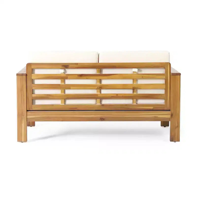 Conjunto de 2 piezas de sofá biplaza y mesa de centro para exterior Louver de Christopher Knight Home, de acacia, con cojines