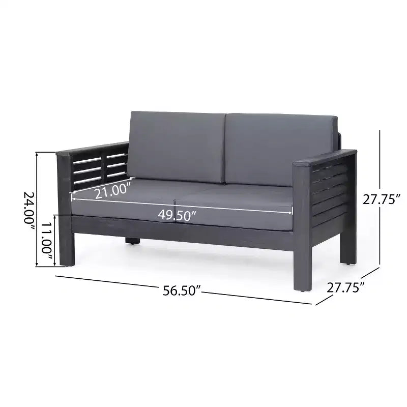Conjunto de 2 piezas de sofá biplaza y mesa de centro para exterior Louver de Christopher Knight Home, de acacia, con cojines