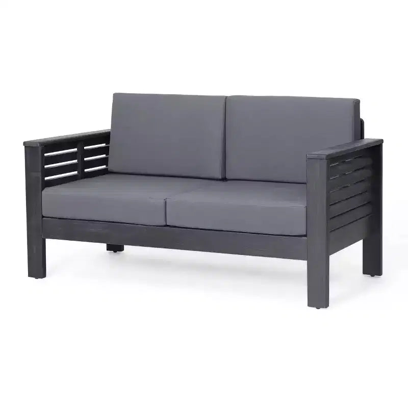 Conjunto de 2 piezas de sofá biplaza y mesa de centro para exterior Louver de Christopher Knight Home, de acacia, con cojines