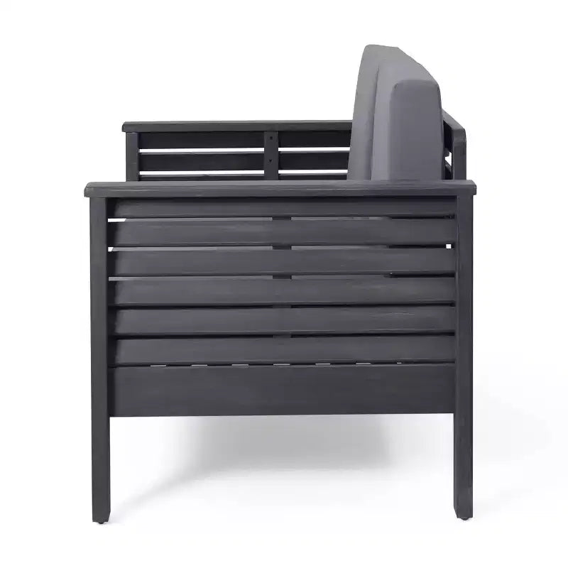 Conjunto de 2 piezas de sofá biplaza y mesa de centro para exterior Louver de Christopher Knight Home, de acacia, con cojines