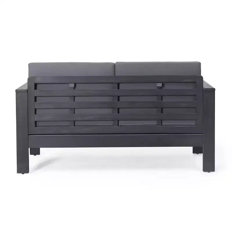 Conjunto de 2 piezas de sofá biplaza y mesa de centro para exterior Louver de Christopher Knight Home, de acacia, con cojines