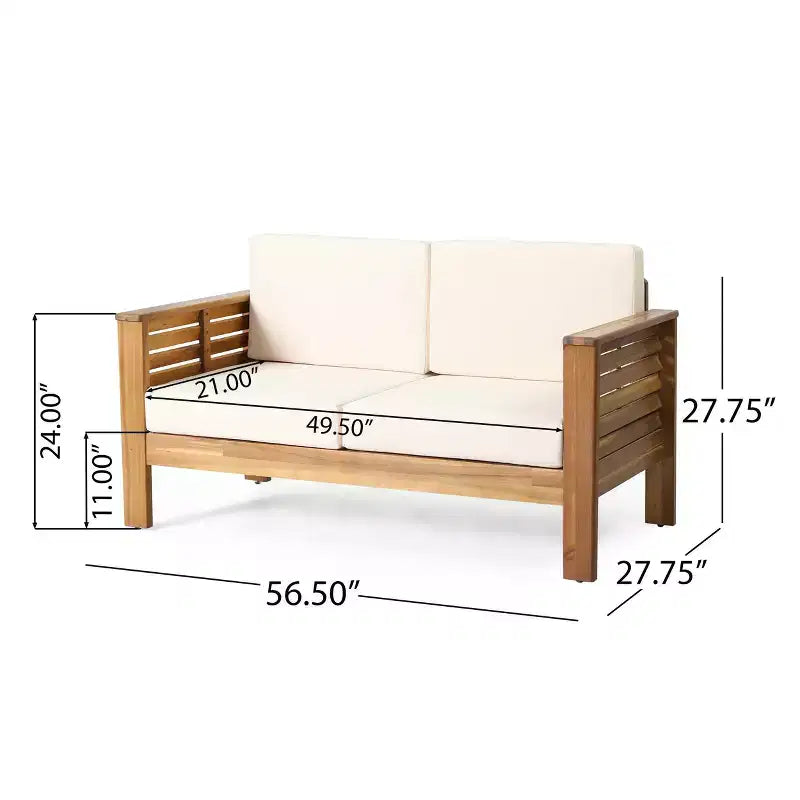 Conjunto de 2 piezas de sofá biplaza y mesa de centro para exterior Louver de Christopher Knight Home, de acacia, con cojines