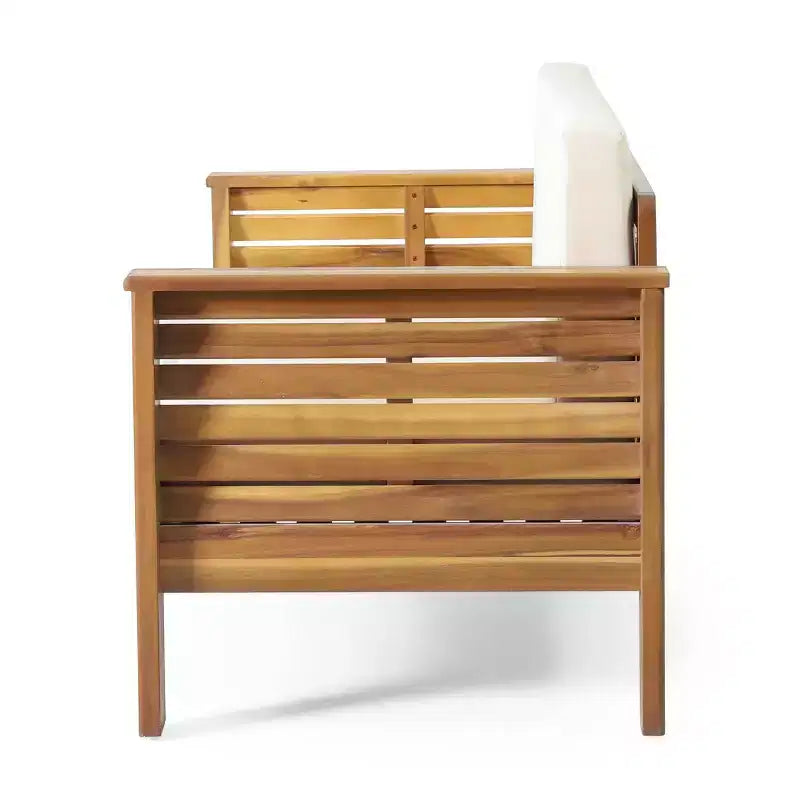Conjunto de 2 piezas de sofá biplaza y mesa de centro para exterior Louver de Christopher Knight Home, de acacia, con cojines